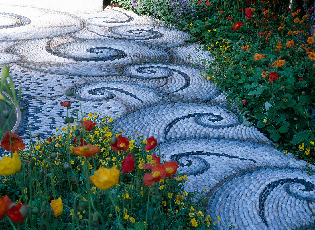 Mosaic Path by Maggy Howarth, Papaver nudicaule (Iceland poppy)