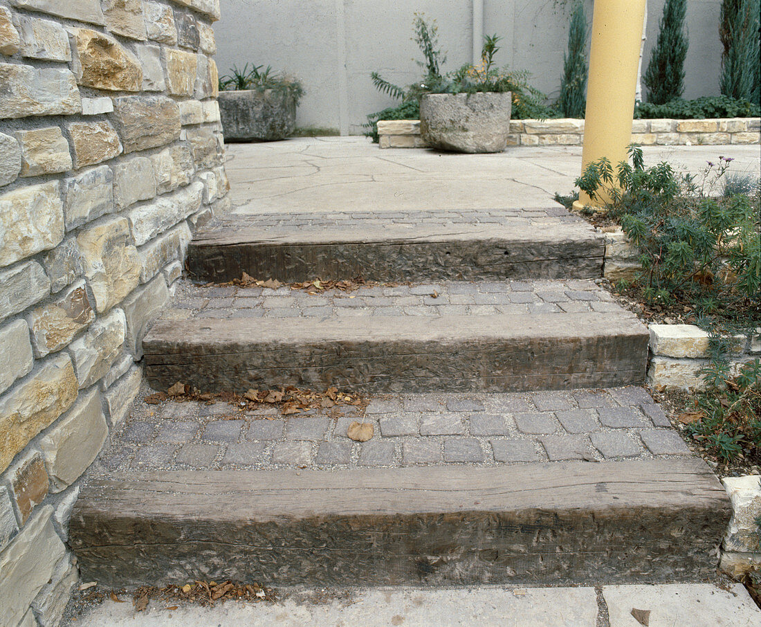 Stairs made of railway sleepers