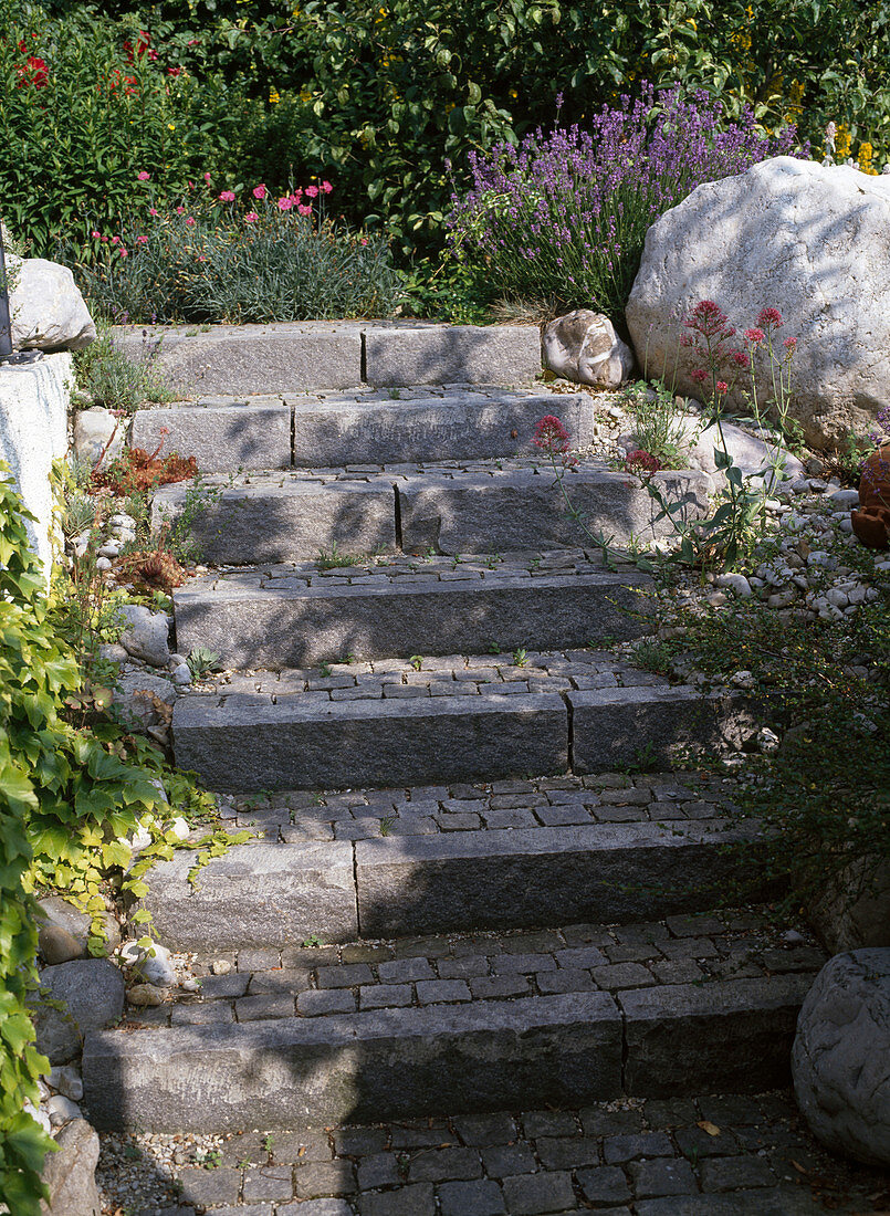 Staircase of granite steps and granite stones