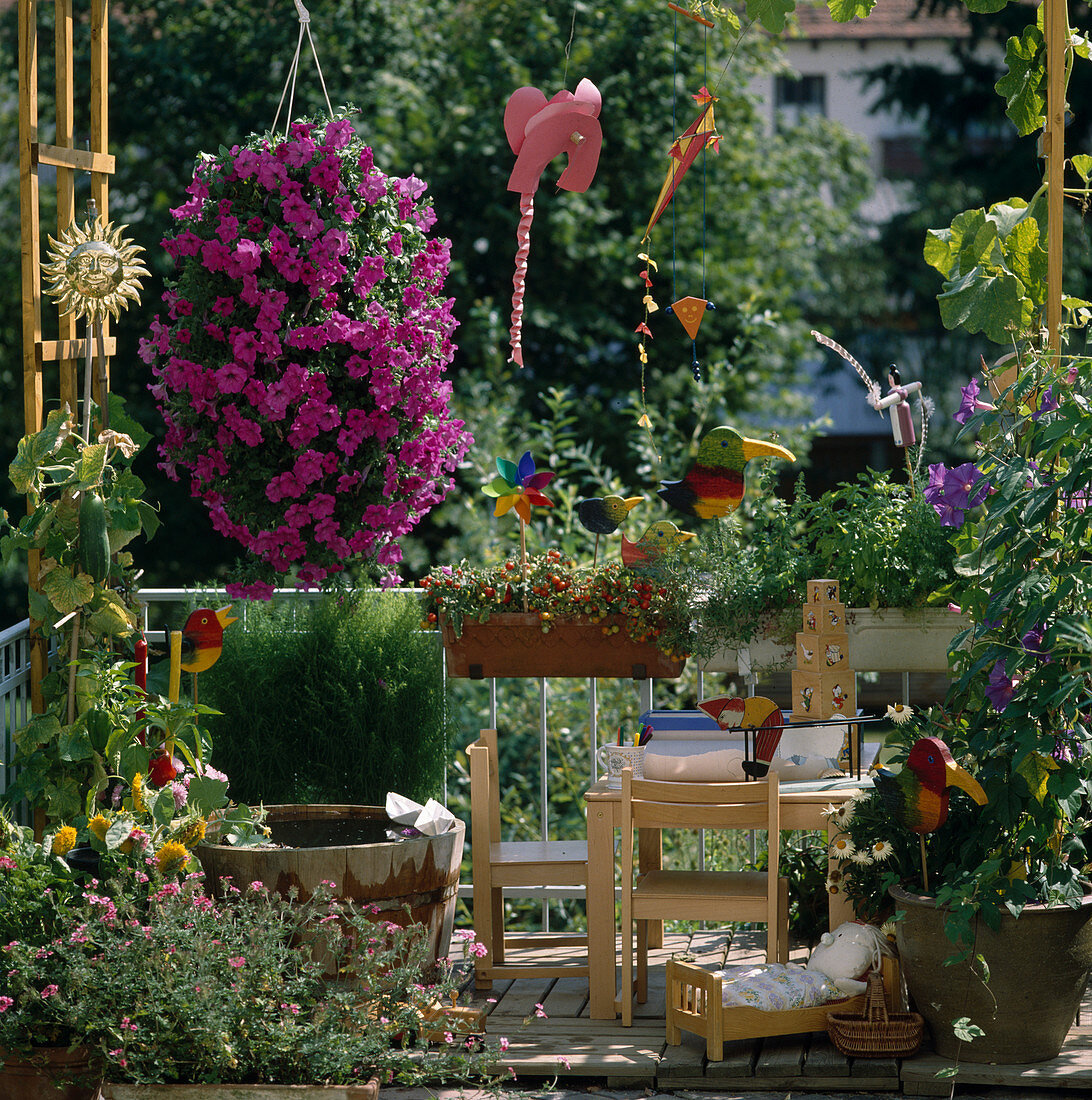 Children's balcony with Petunia 'Surfinia'