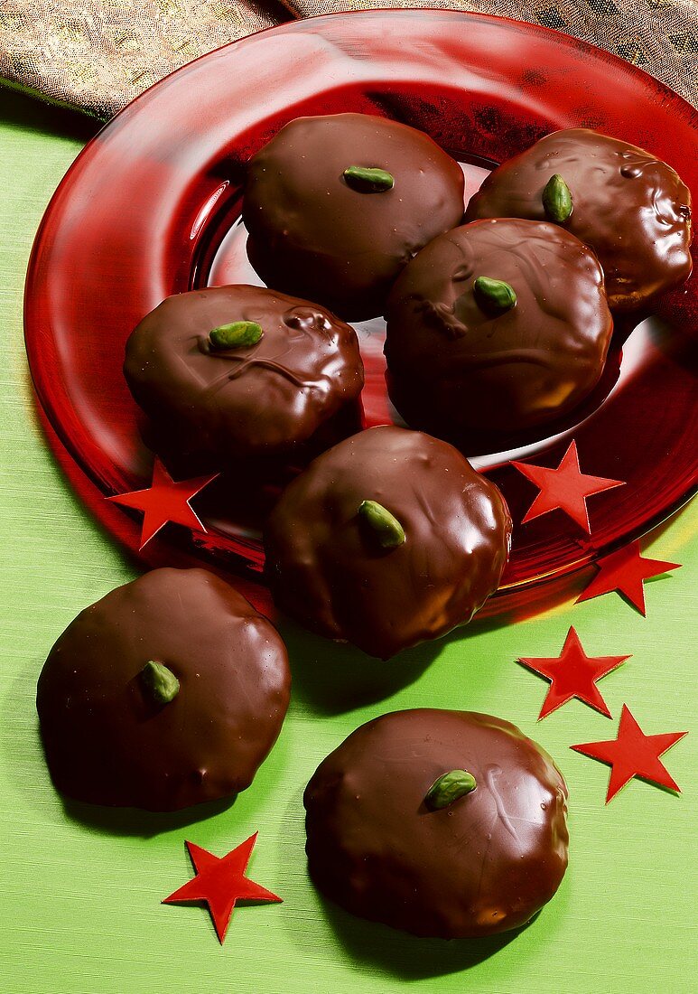 Chocolate Covered Gingerbread Balls with Pistachios