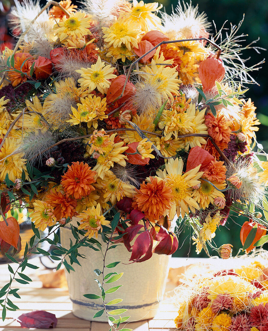 Chrysanthemum bouquet, Pennisetum (feather bristle grass)