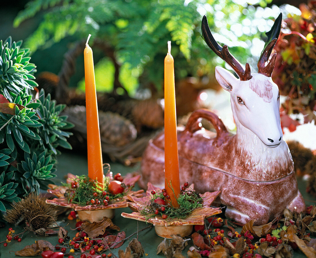 Candlestick and deer tureen