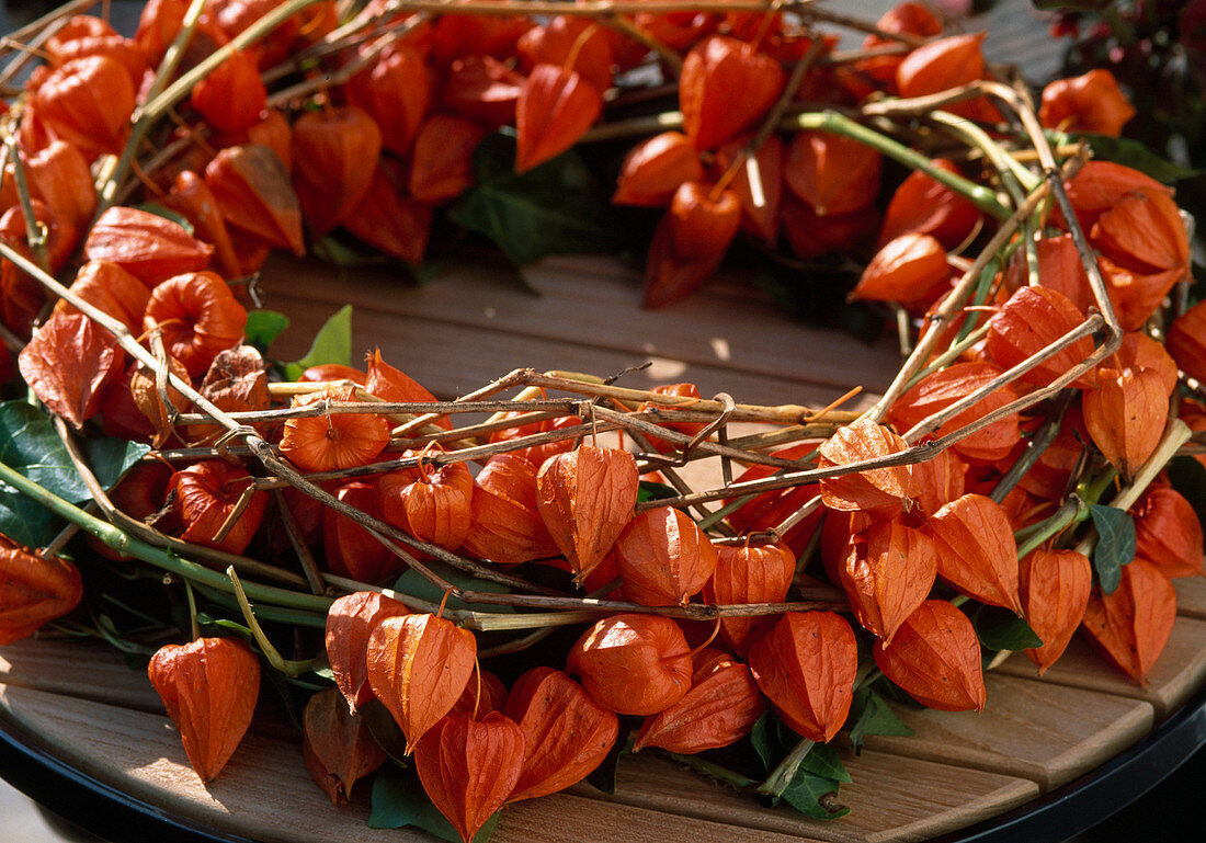 Wreath made of Physalis franchetti, lampion flower