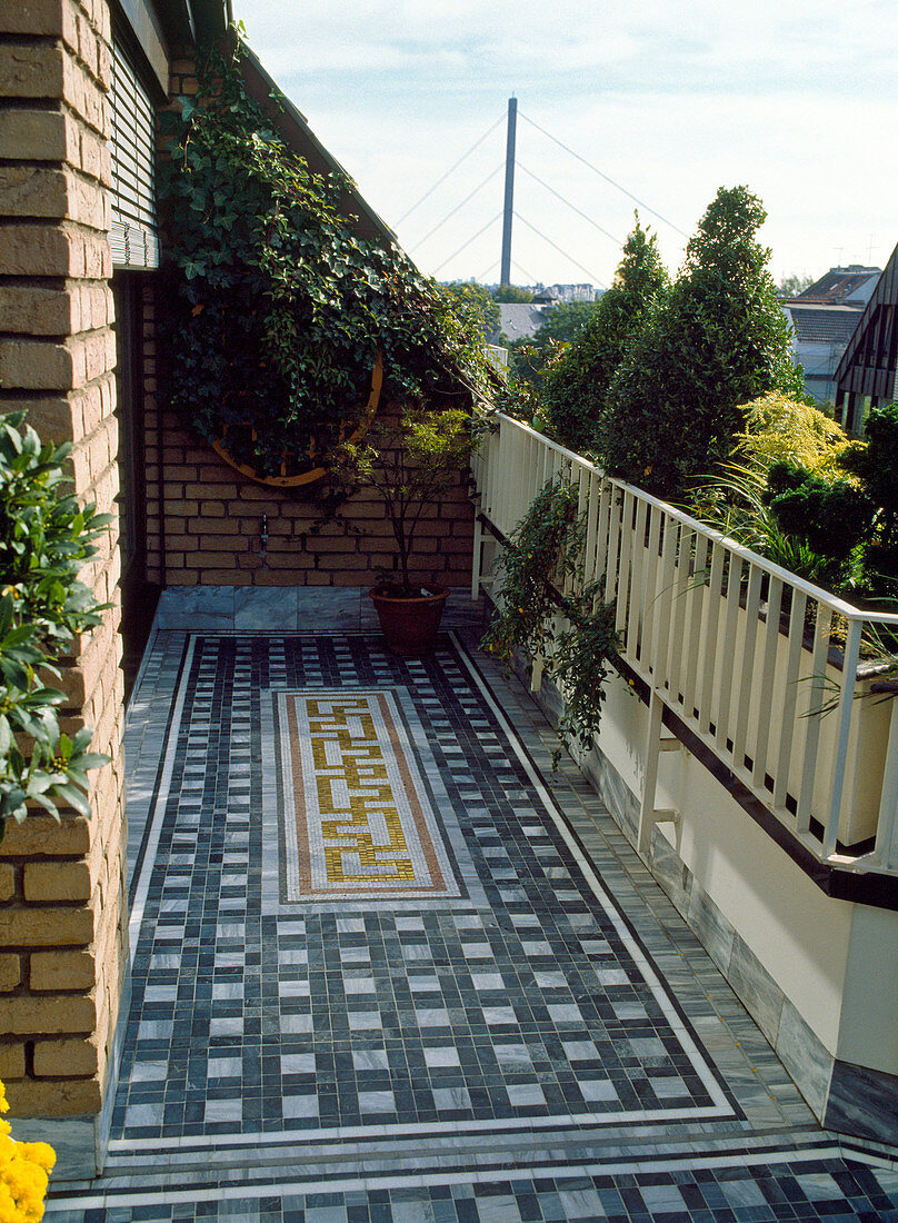 Balcony with black (white marble mosaic)