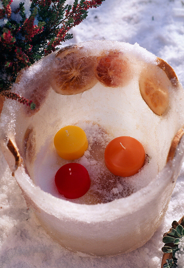 Lantern made from frozen water