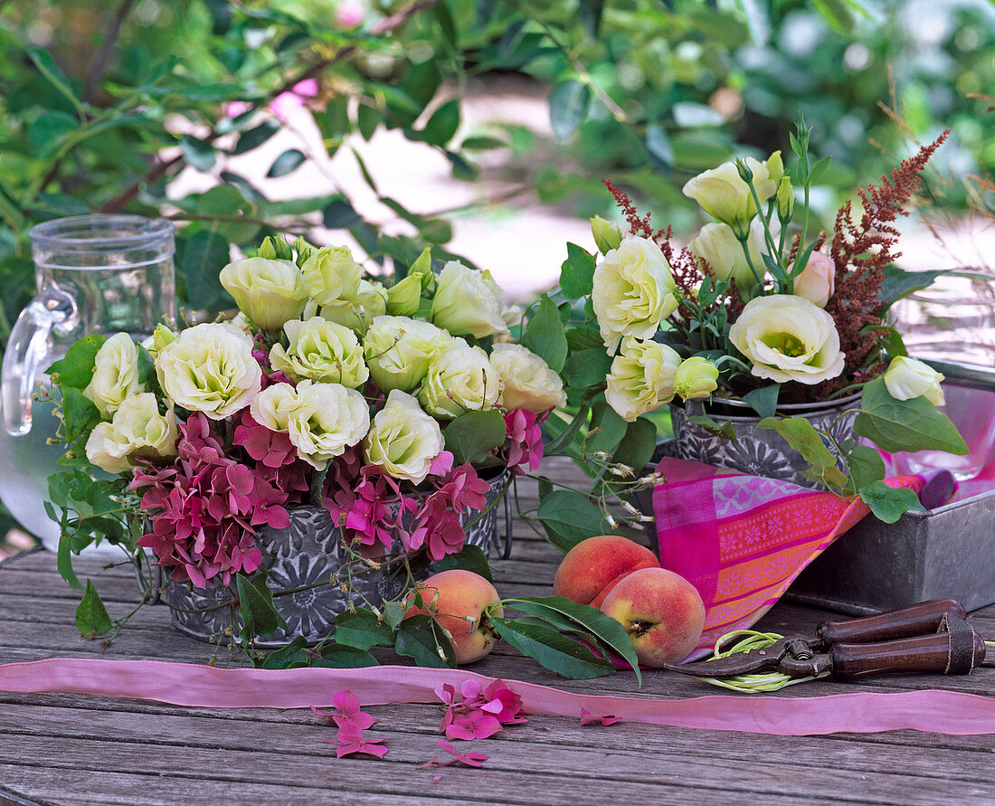 Eustoma (prairie gentian), Hydrangea (hydrangea)