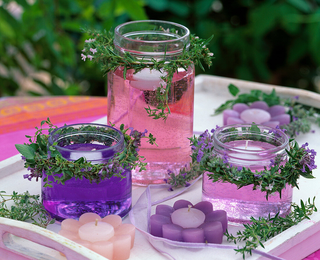 Herbal decoration with colored water