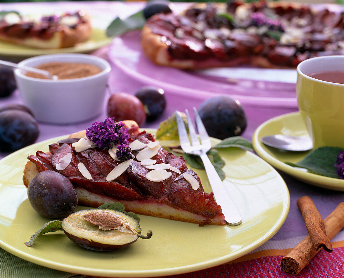 Prunus (Zwetschgenkuchen mit Mandelblättchen), Cinnamomum (Zimtstangen)