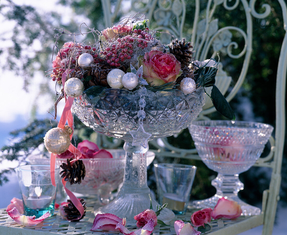 Frozen rose (rose petals), pink pepper