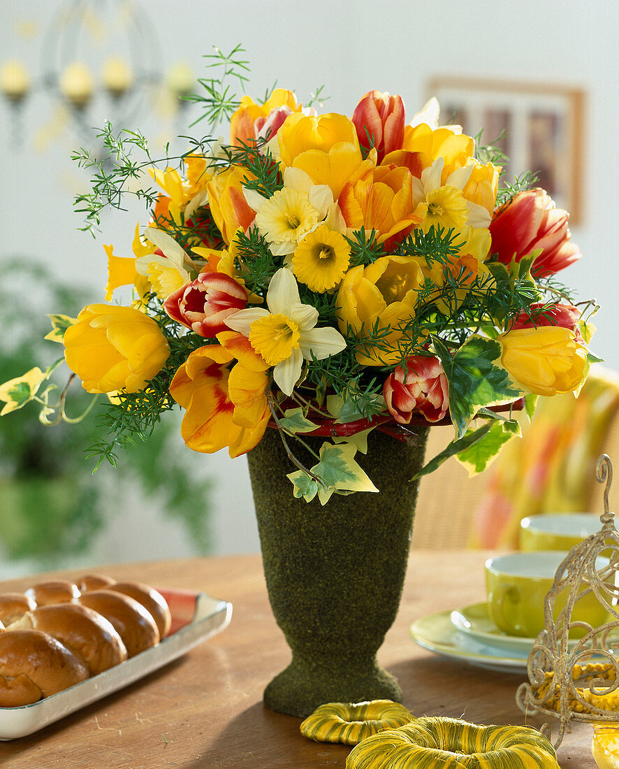 Bouquet of tulips and daffodils