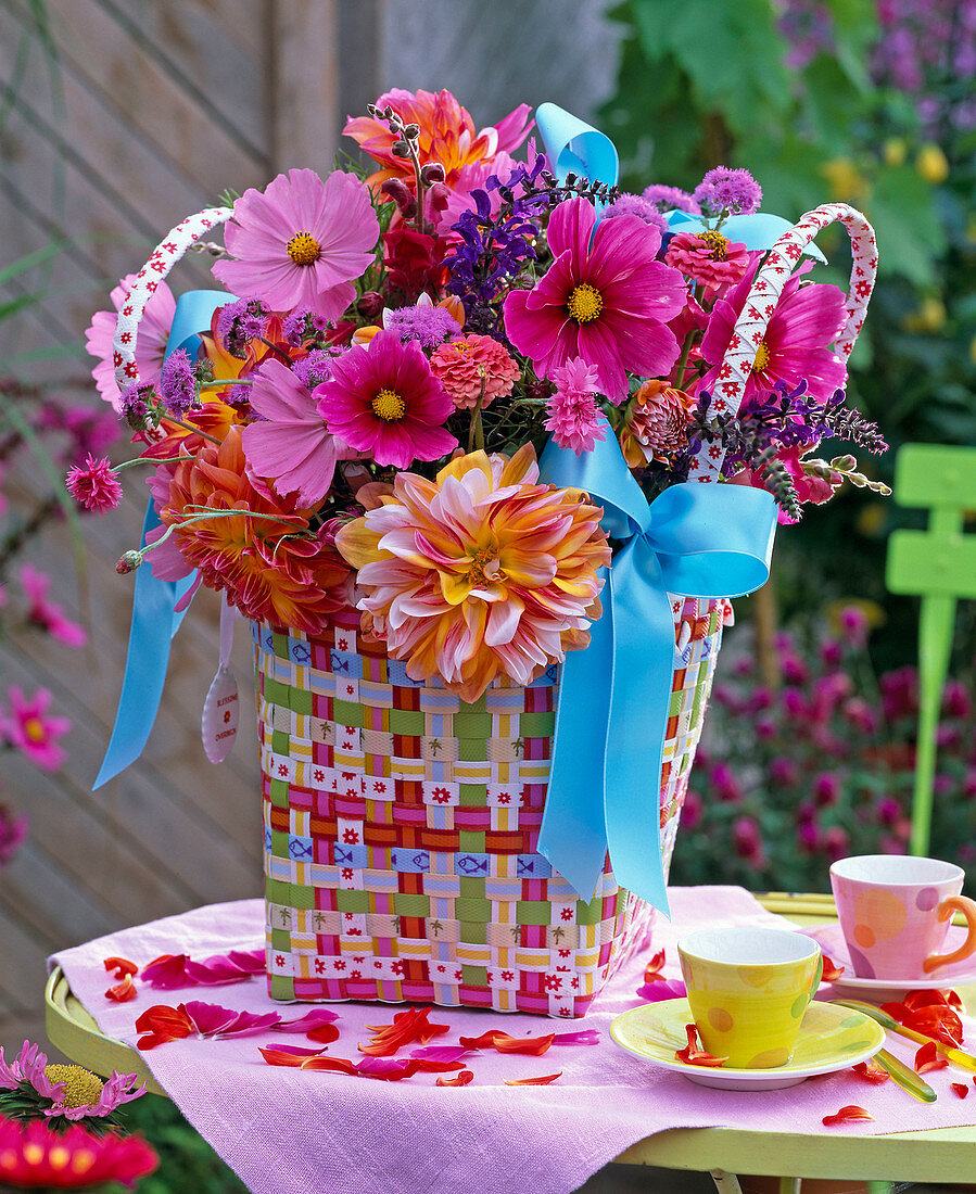 Bouquet in wicker basket