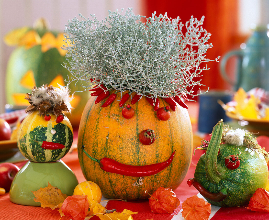 Cucurbita (pumpkin, ornamental pumpkin), as heads and animals