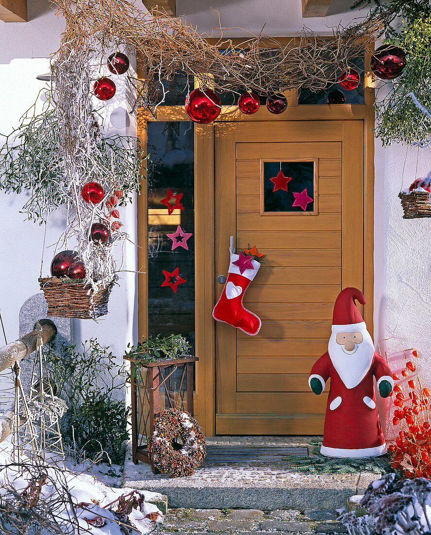 Entrance decorated for Christmas