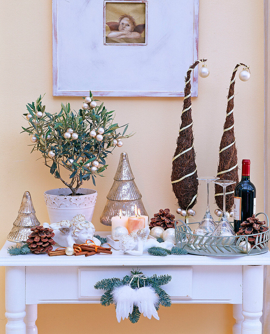Mediterranean Christmas decoration with Olea (Olive tree)