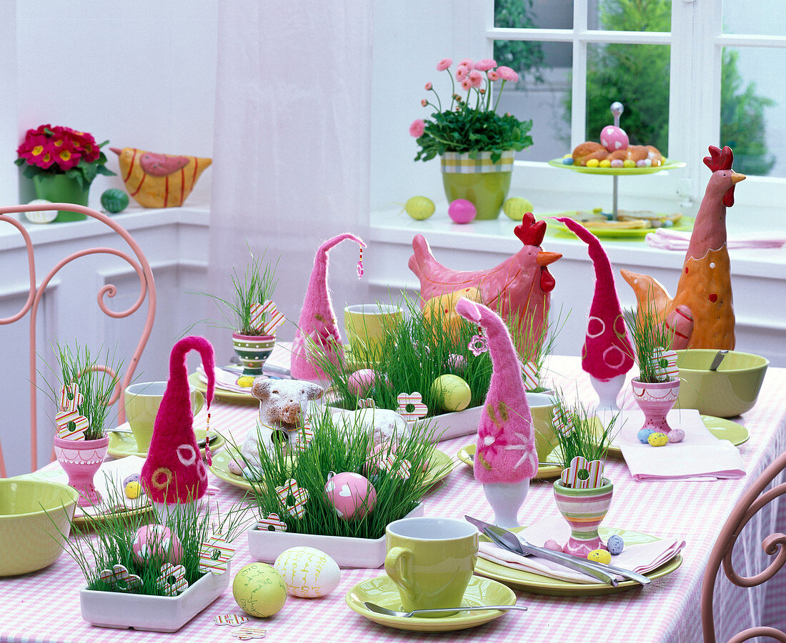 Easter grass in rectangular bowls