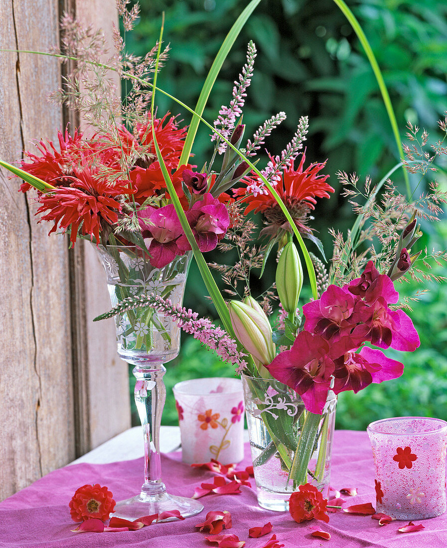 Spätsommerstrauß mit Monarda (Indianernessel), Veronica (Ehrenpreis)