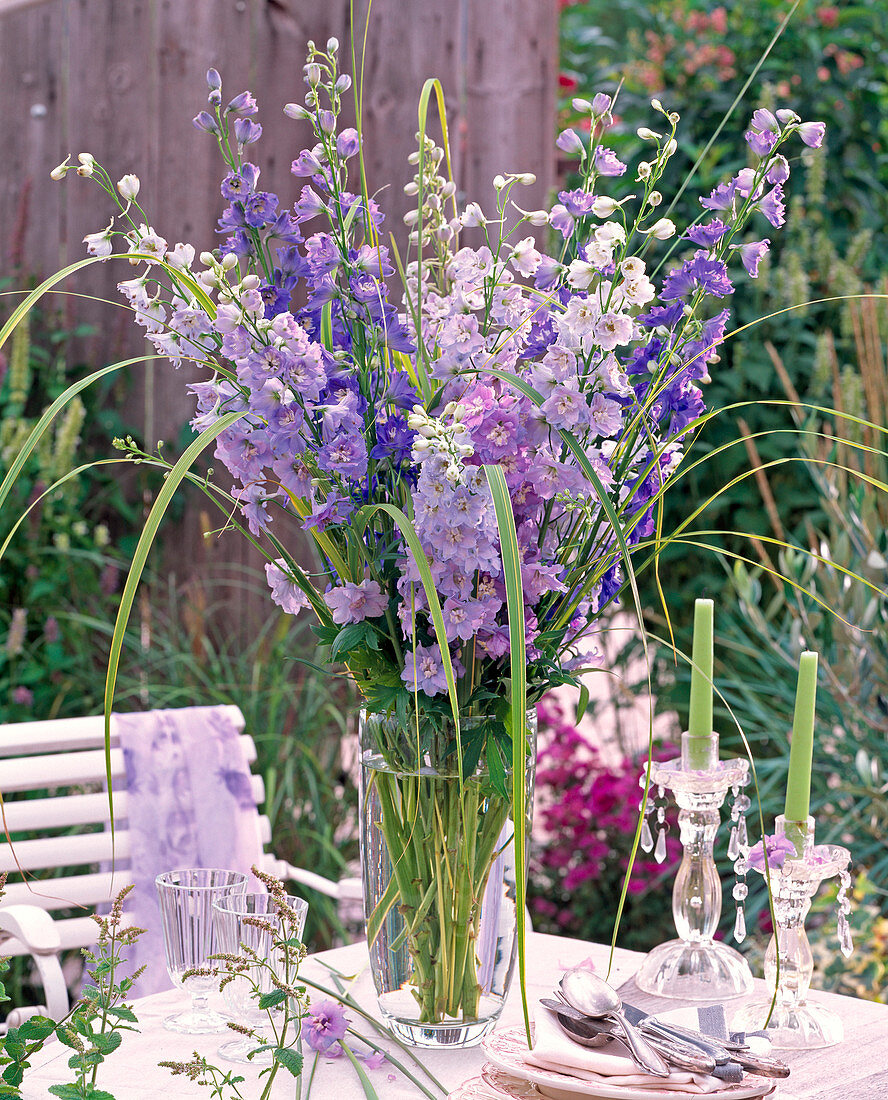 Bouquet of blue Delphinium, Spartina