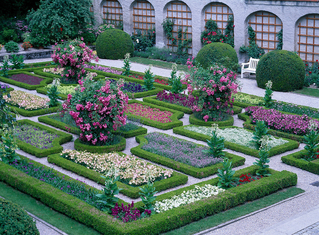 Beds photographed in the Freising courtyard garden