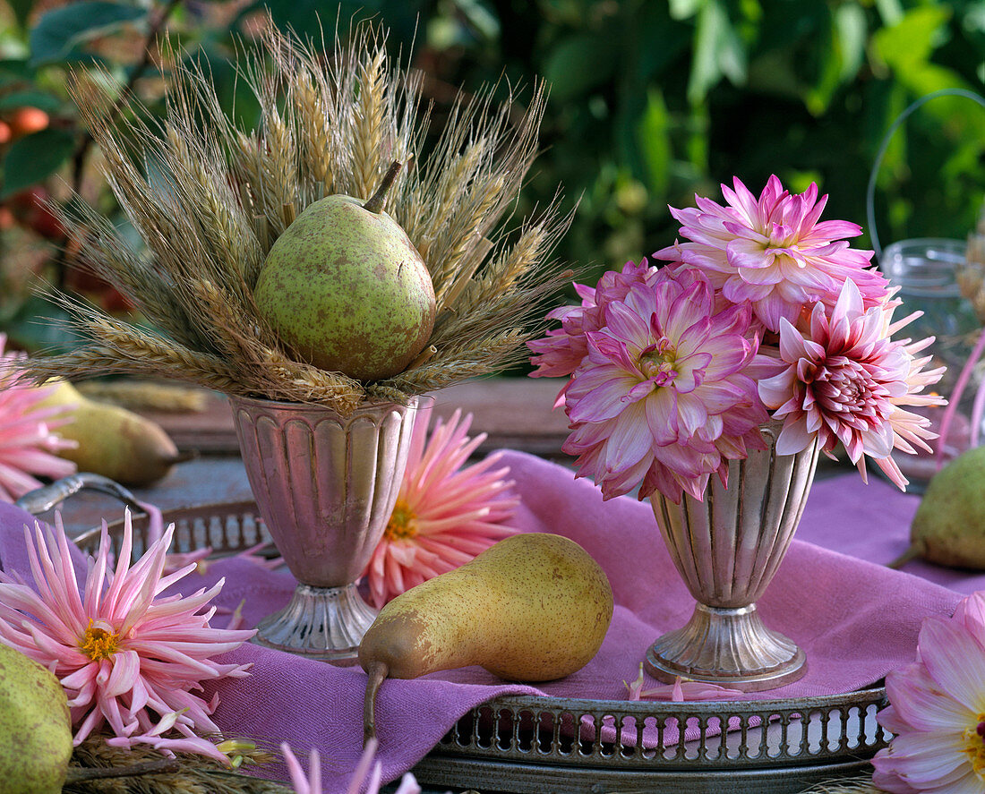 Thanksgiving with dahlias, cereals and fruits