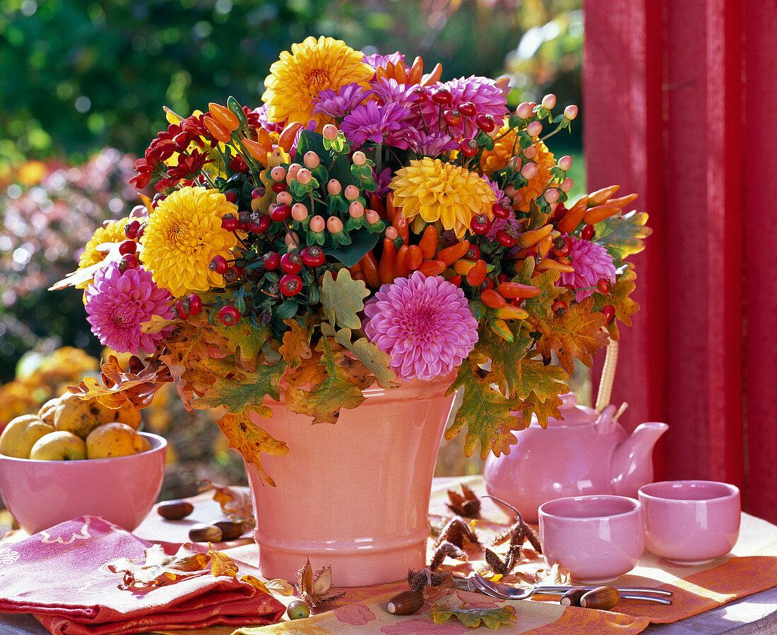 Autumn bouquet with dahlias