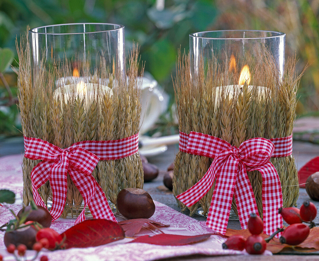 Lanterns with Secale (rye) and checkered ribbon