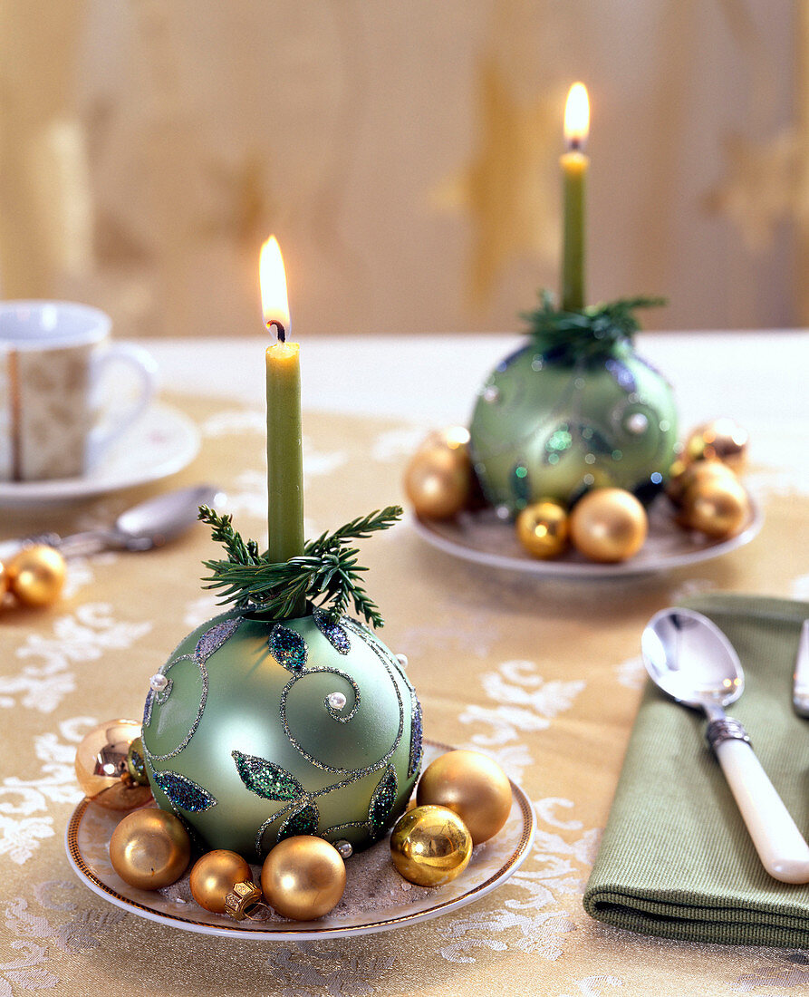 Christmas tree balls as candle holders