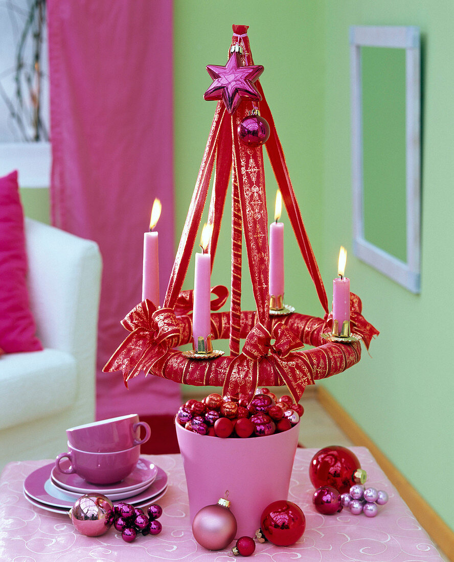Hanging advent wreath in red, pink, pink (7/7)
