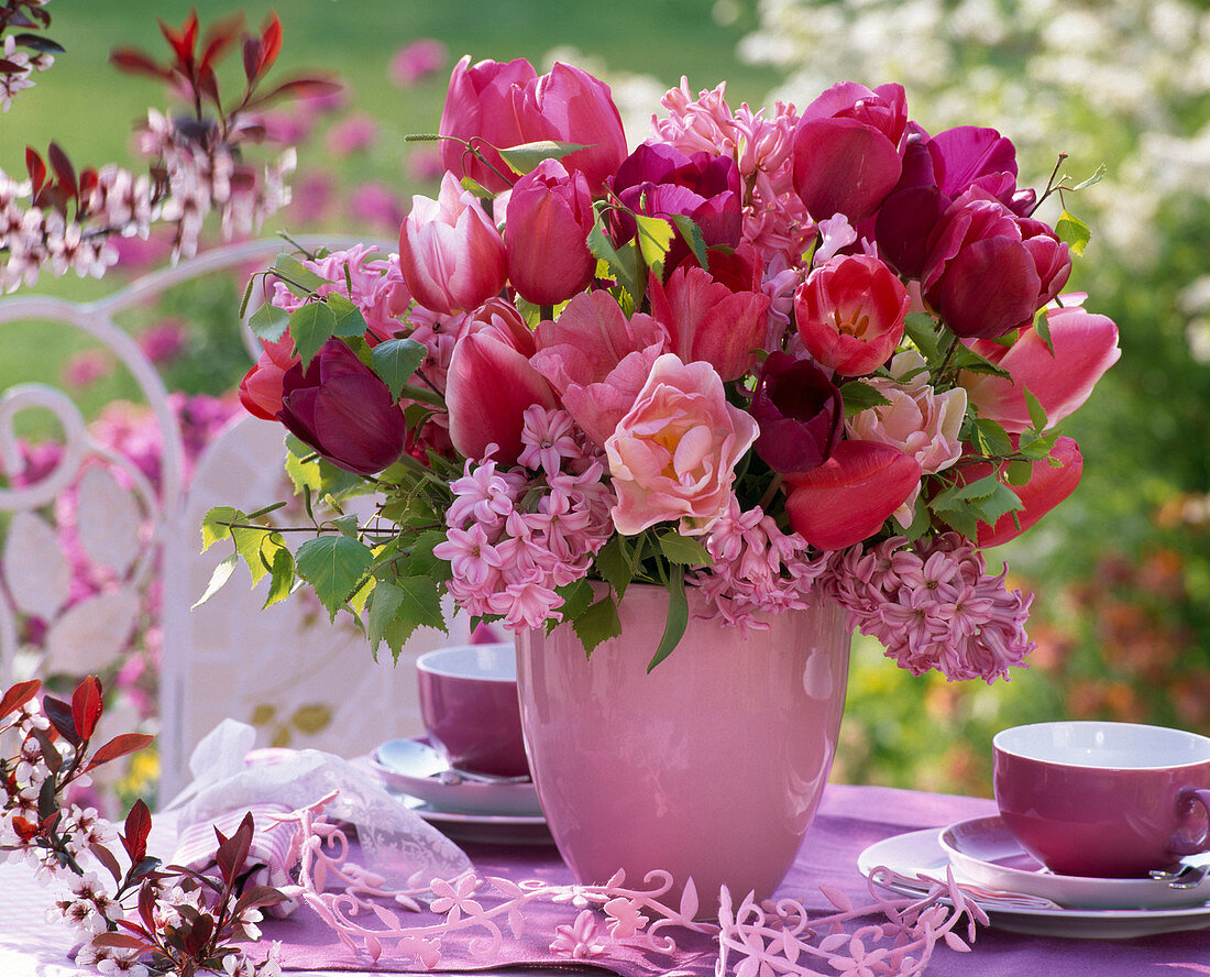 Bouquet of Tulipa, Hyacinthus, Betula