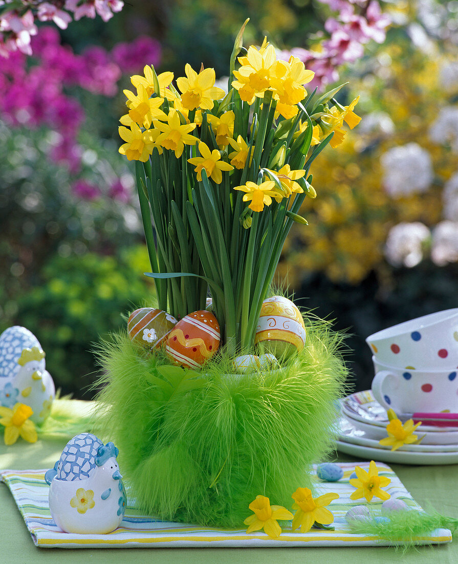 Planter stuck with feathers