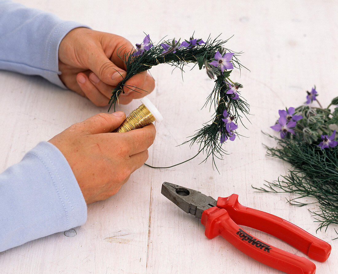 Borage and dill wreath around a lantern (1/3)