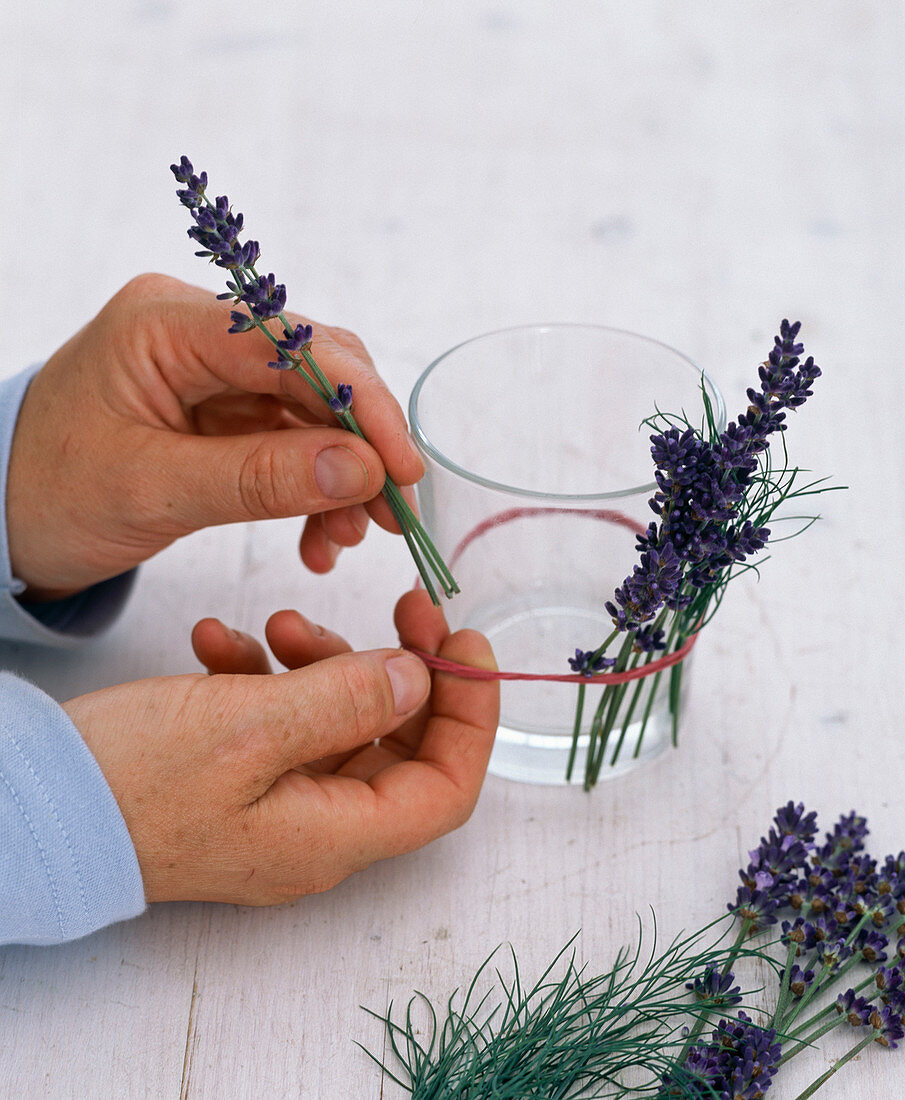 Lantern with lavender flowers