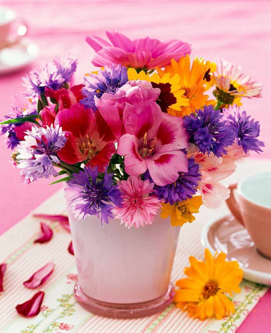 Bouquet of Godetia (Atlas flower, summer azaleas), Centaurea (cornflowers)