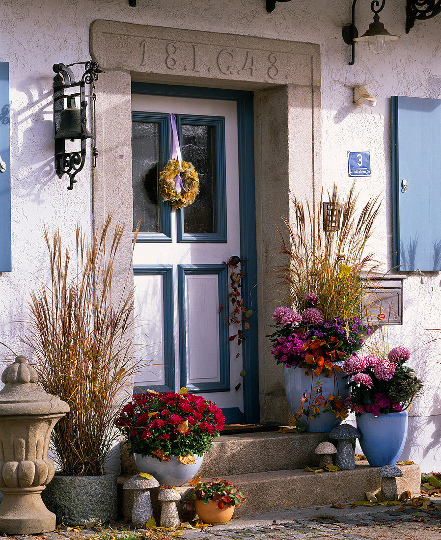 House entrance decorated with Miscanthus (Chinese reed)