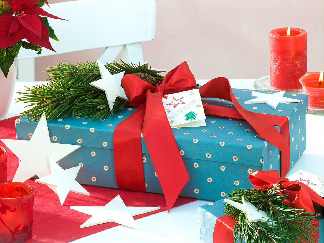 Gift-box decorated with Pinus (pine)