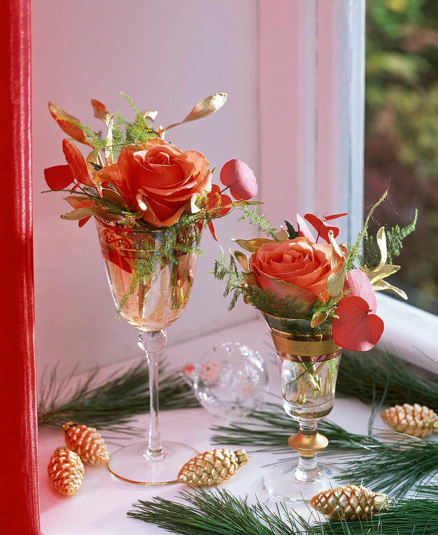 Rosa (roses), Asparagus (ornamental asparagus), Viscum (mistletoe)