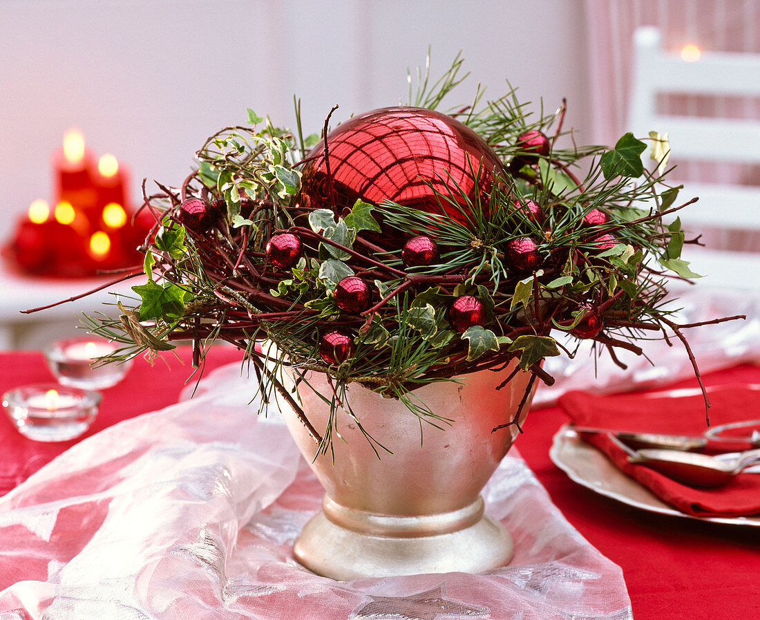 Wreath made from branches of Cornus (dogwood), Hedera (ivy), Pittosporum