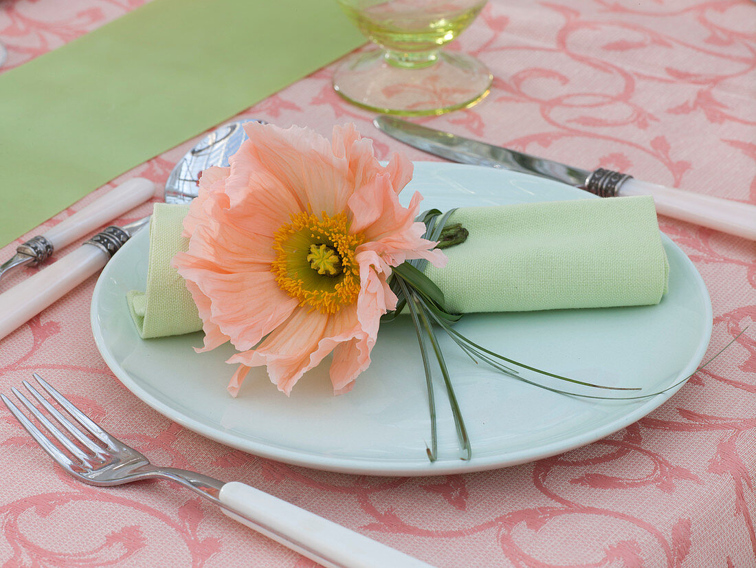 Table decoration with papaver (silk poppy)
