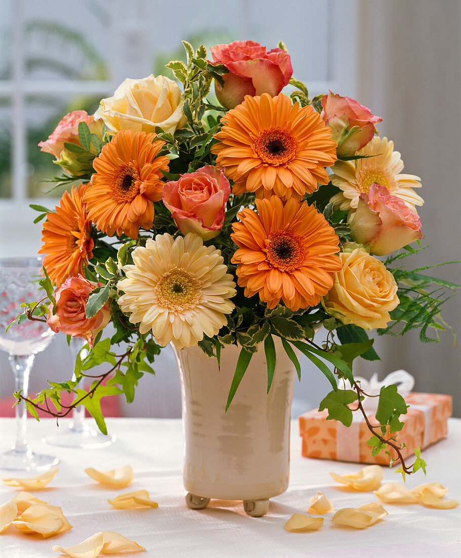 Bouquet of Gerbera, Rosa, Pittosporum, Hedera