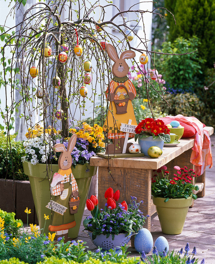 Malus 'Red Jade' (Hanging ornamental apple) as Easter tree