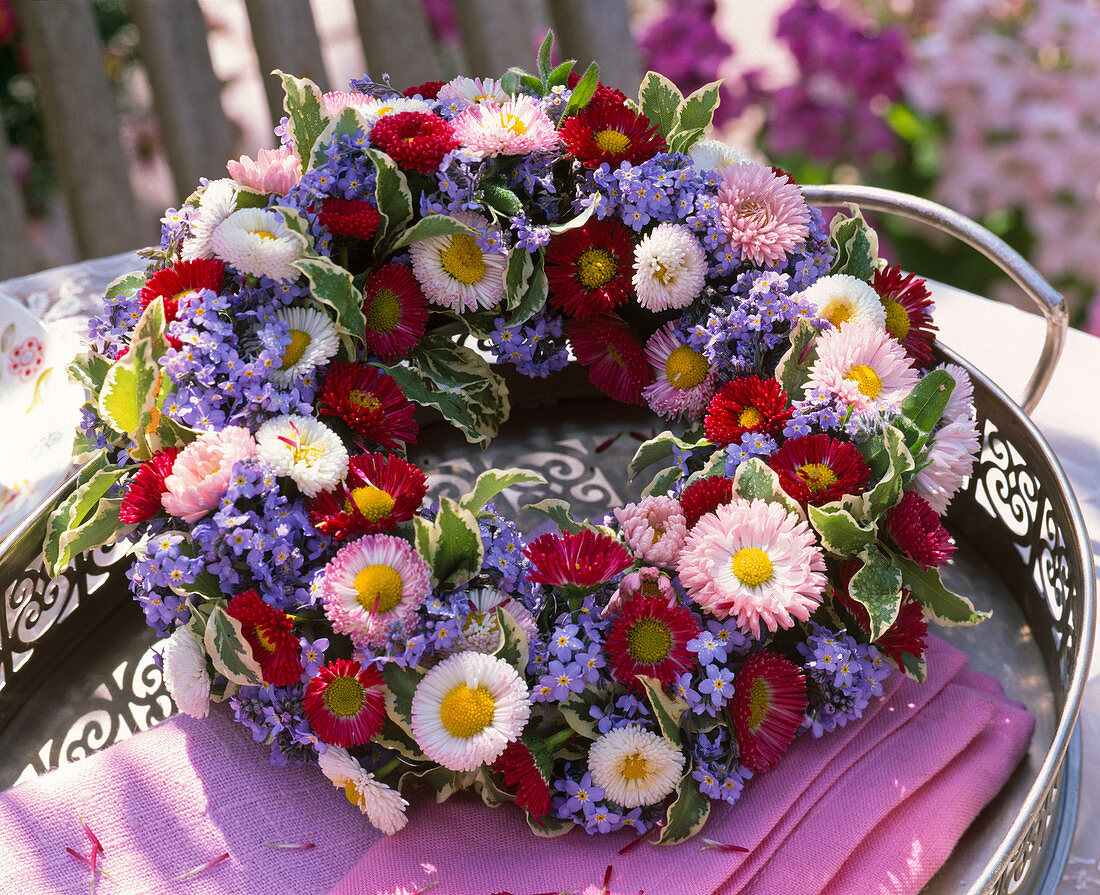 Wreath of Bellis, Myosotis, Pittosporum