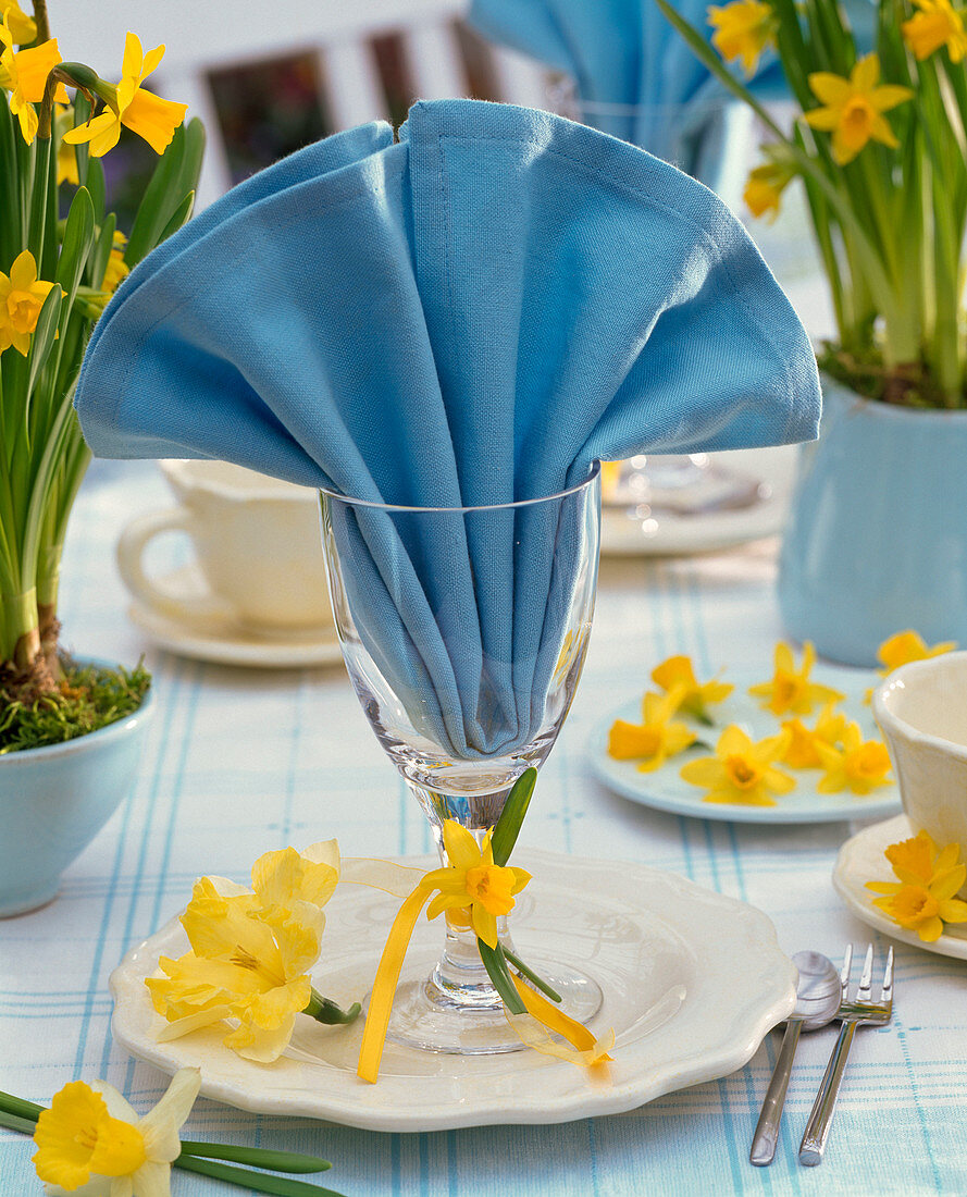 Table decoration with fan-shaped folded napkins