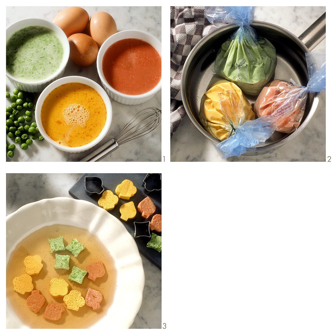 Farbigen Eierstich zubereiten als Einlage für Suppen & Brühen