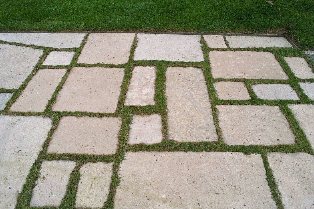 Terrace, joints overgrown with grass