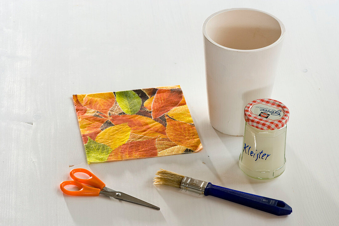 Cutlery jar with napkin technique 'Autumn leaves' (1/5)