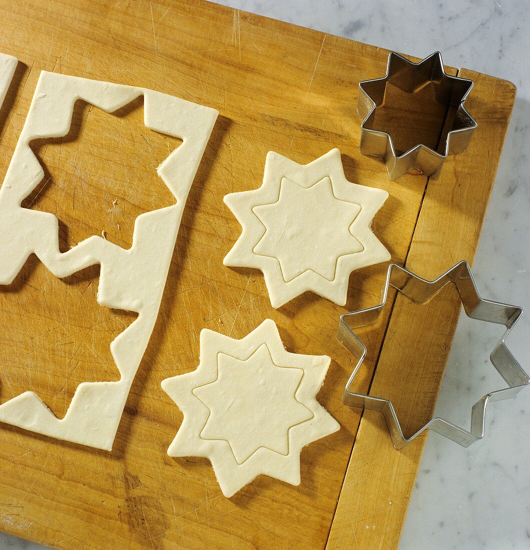 Cutting out puff pastry stars
