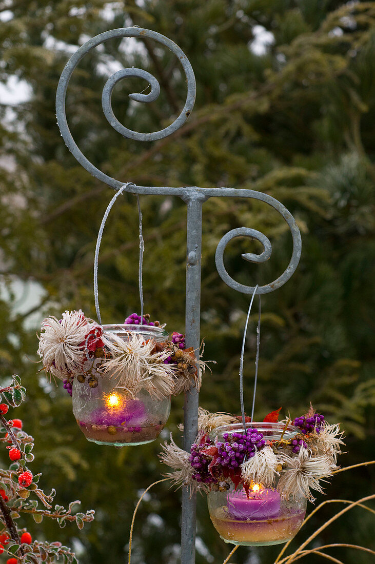 Hanging lanterns with hoarfrost