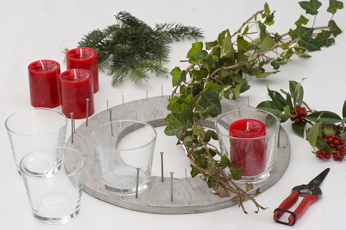 Christmas wreath on wooden ring