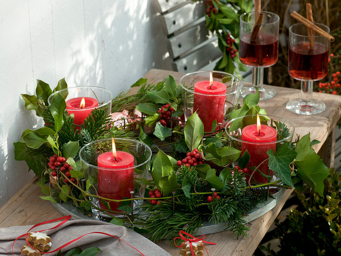 Christmas wreath on wooden ring