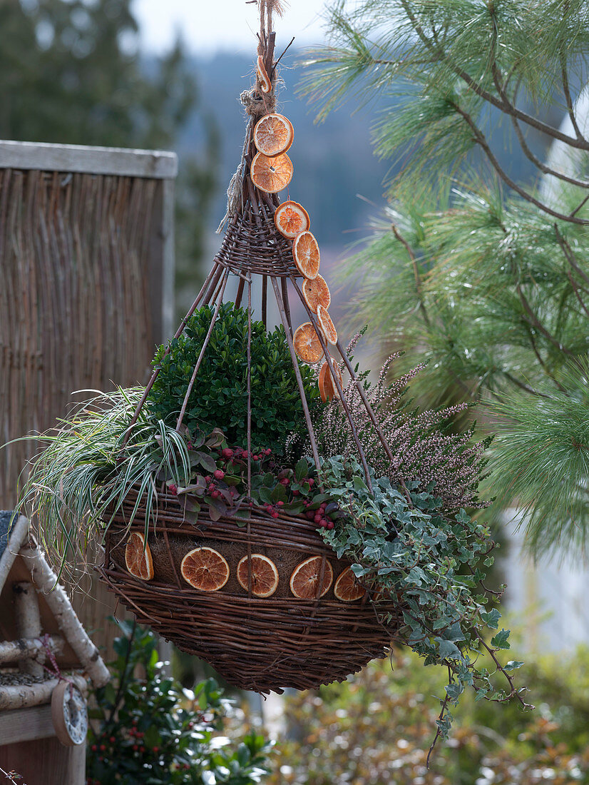 Homemade basket as a hanging basket